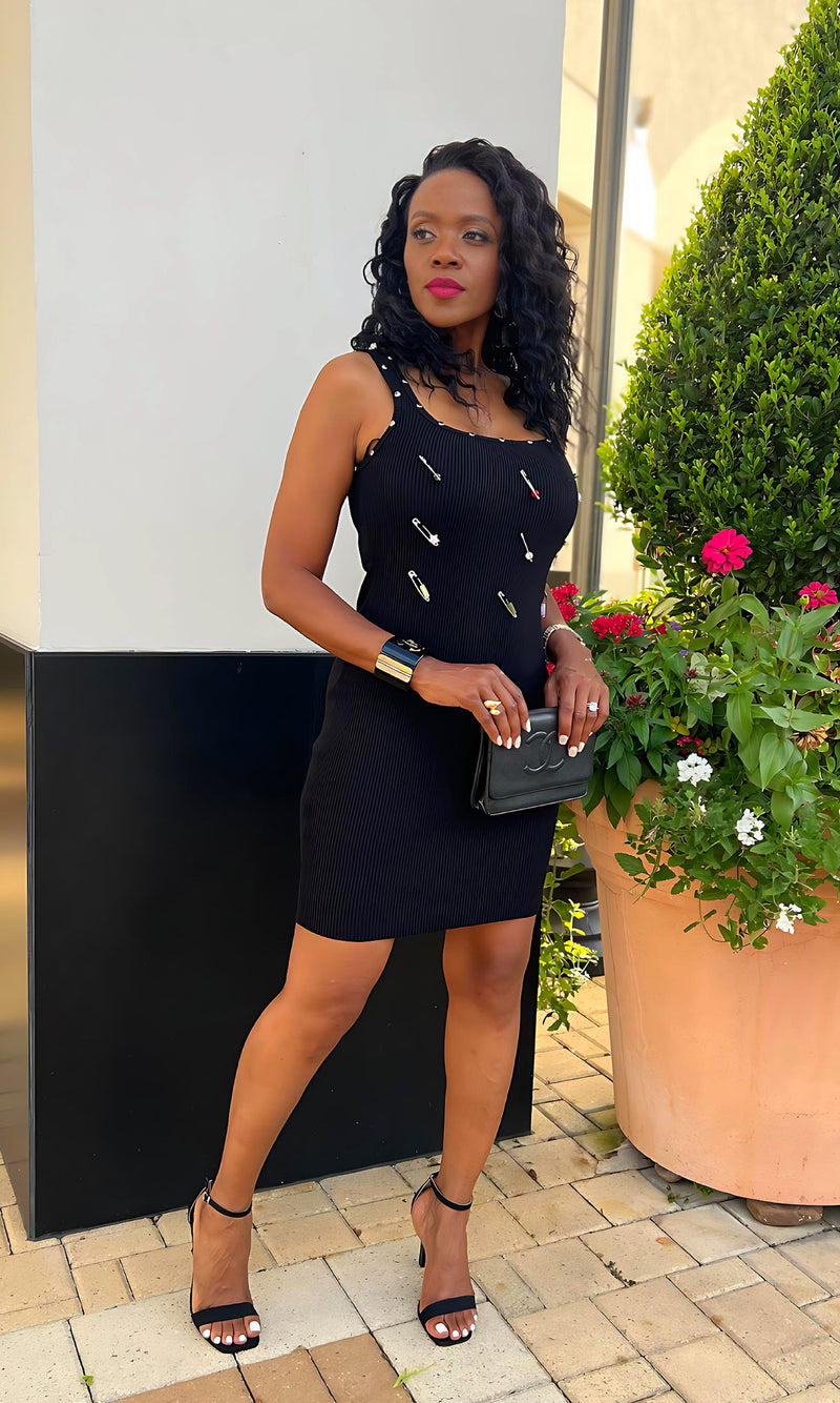 Penny Pin Black Ribbed Dress-FINAL SALE