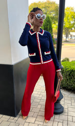 Constance Striped Knit Navy Cardigan