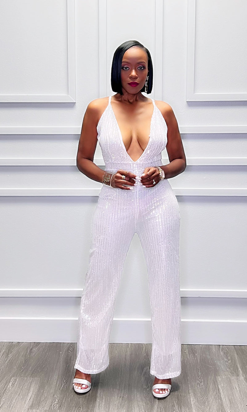 Heated Silver Stretched Sequin Jumpsuit:FINAL SALE