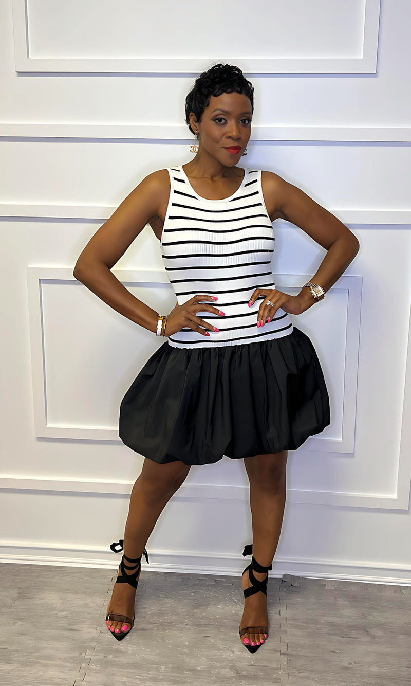 Shelby Black and White Striped Bubble Dress