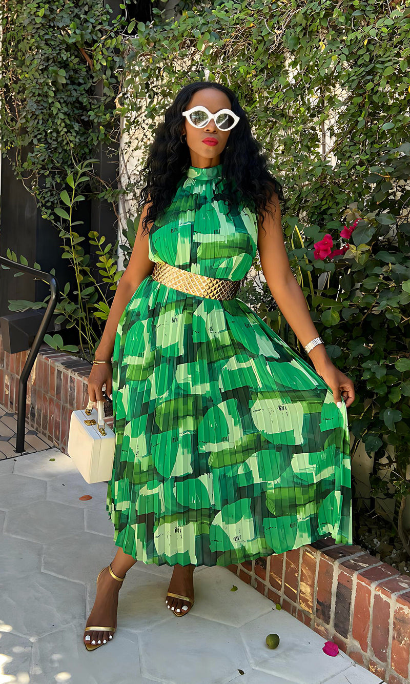 Rita Pleated GREEN Dress