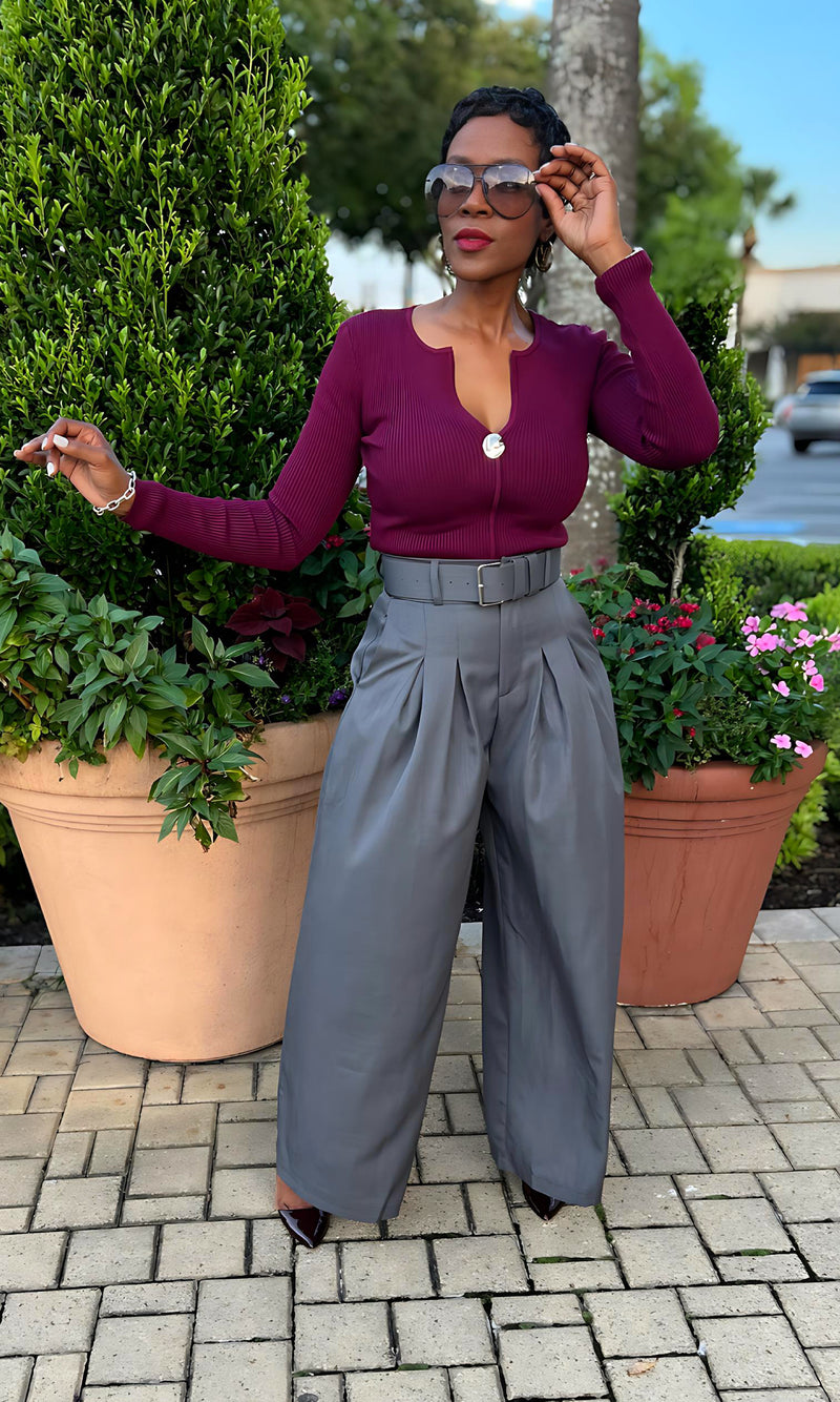 Cheryl Ribbed Plum Top