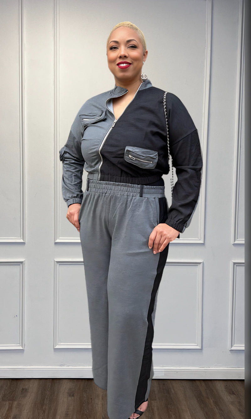 Daphne Denim and Grey Pants Set:FINAL SALE