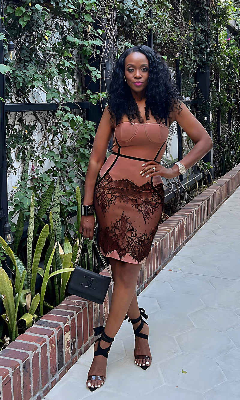 Lacey Lace MOCHA Bandage Dress