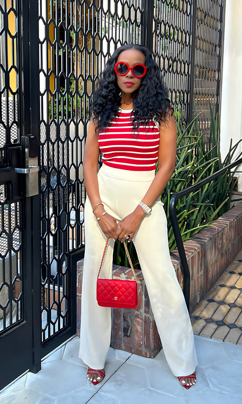 Stacia Striped Red & Mocha  Knit Pants Set