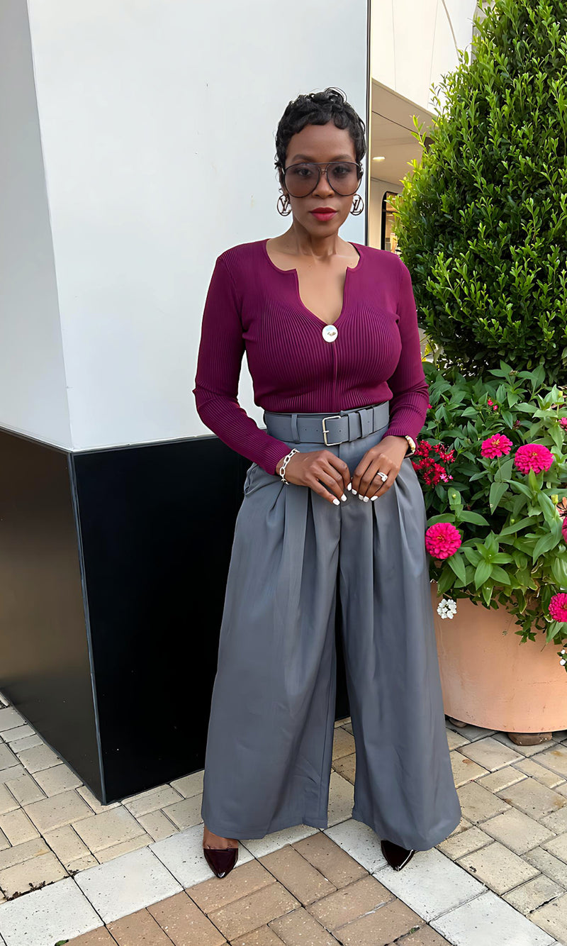 Bethany Belted Grey Highwaist Slack Pants