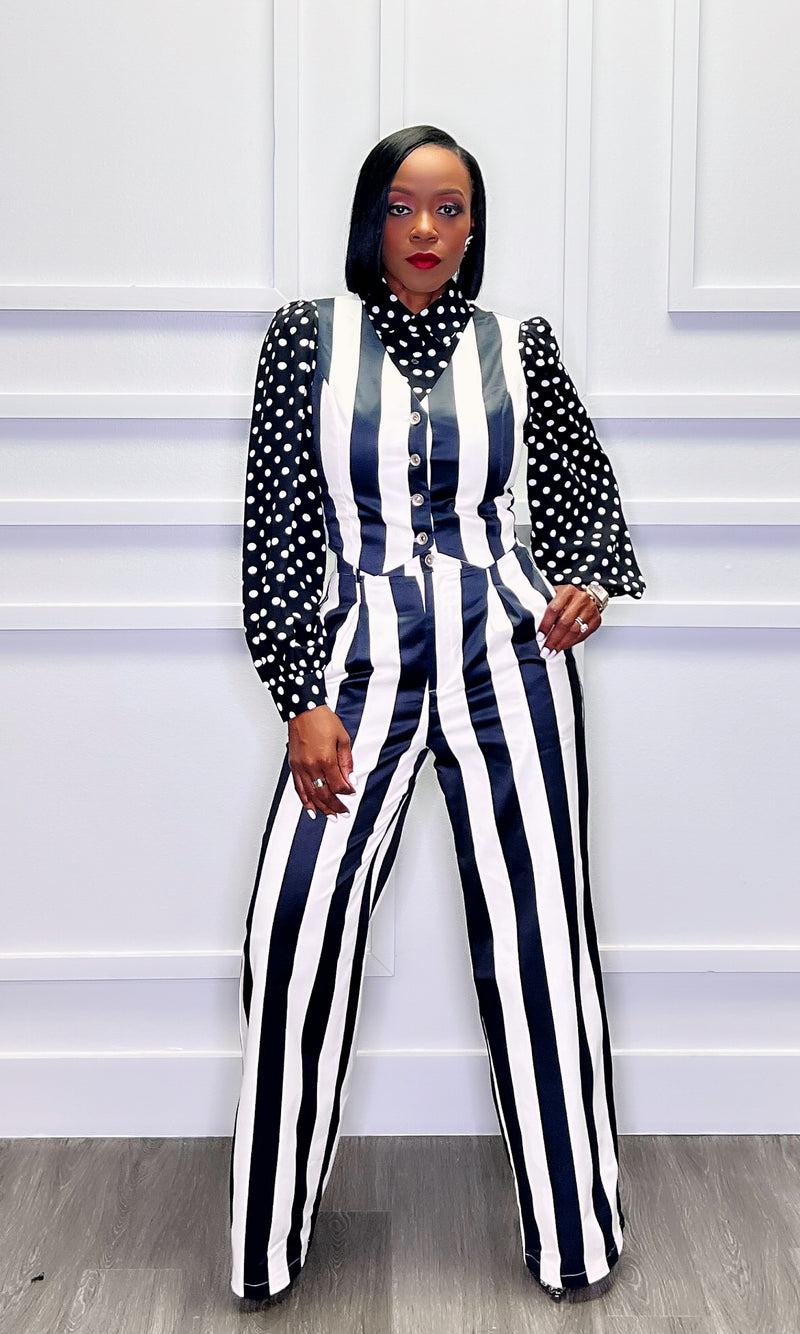 Striped It Up Vest Pants Suit