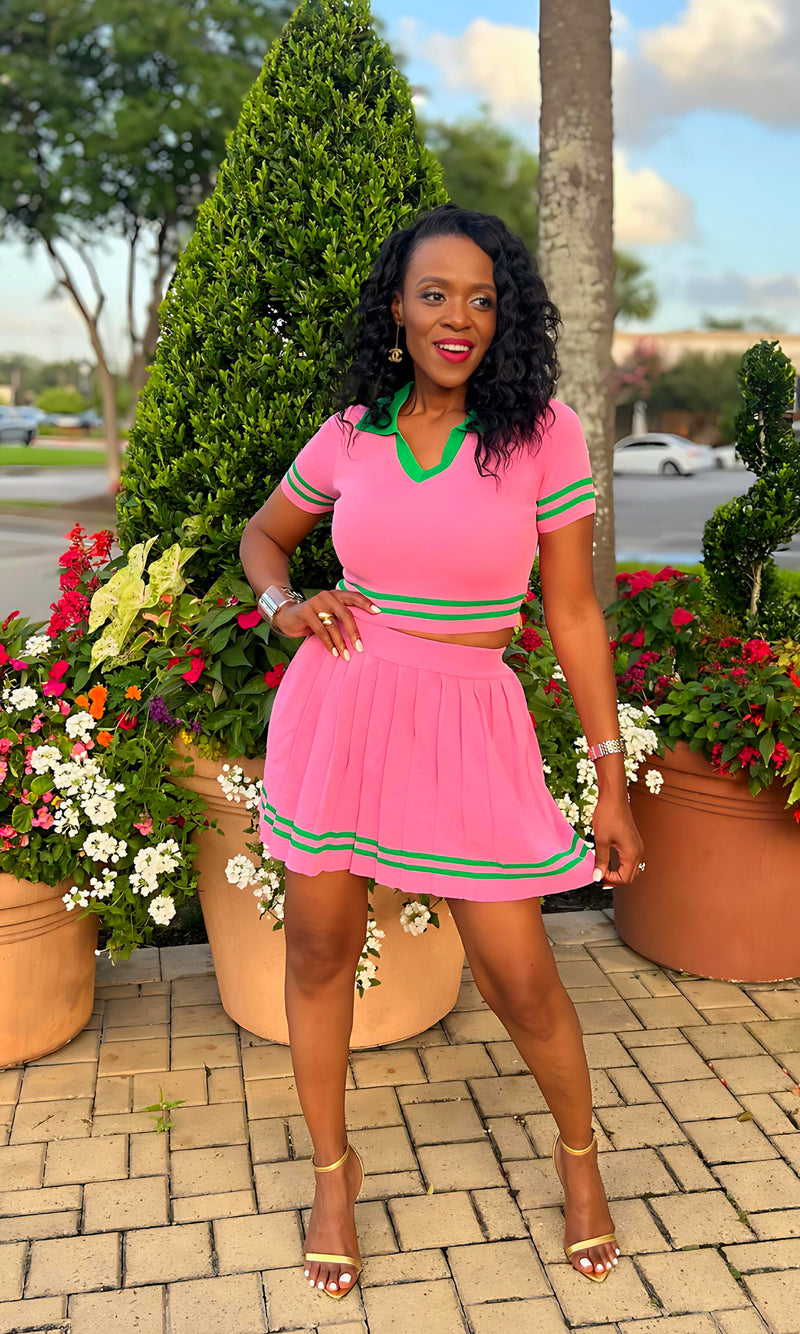 Tiff Pink and Green Tennis Skirt Set-FINAL SALE