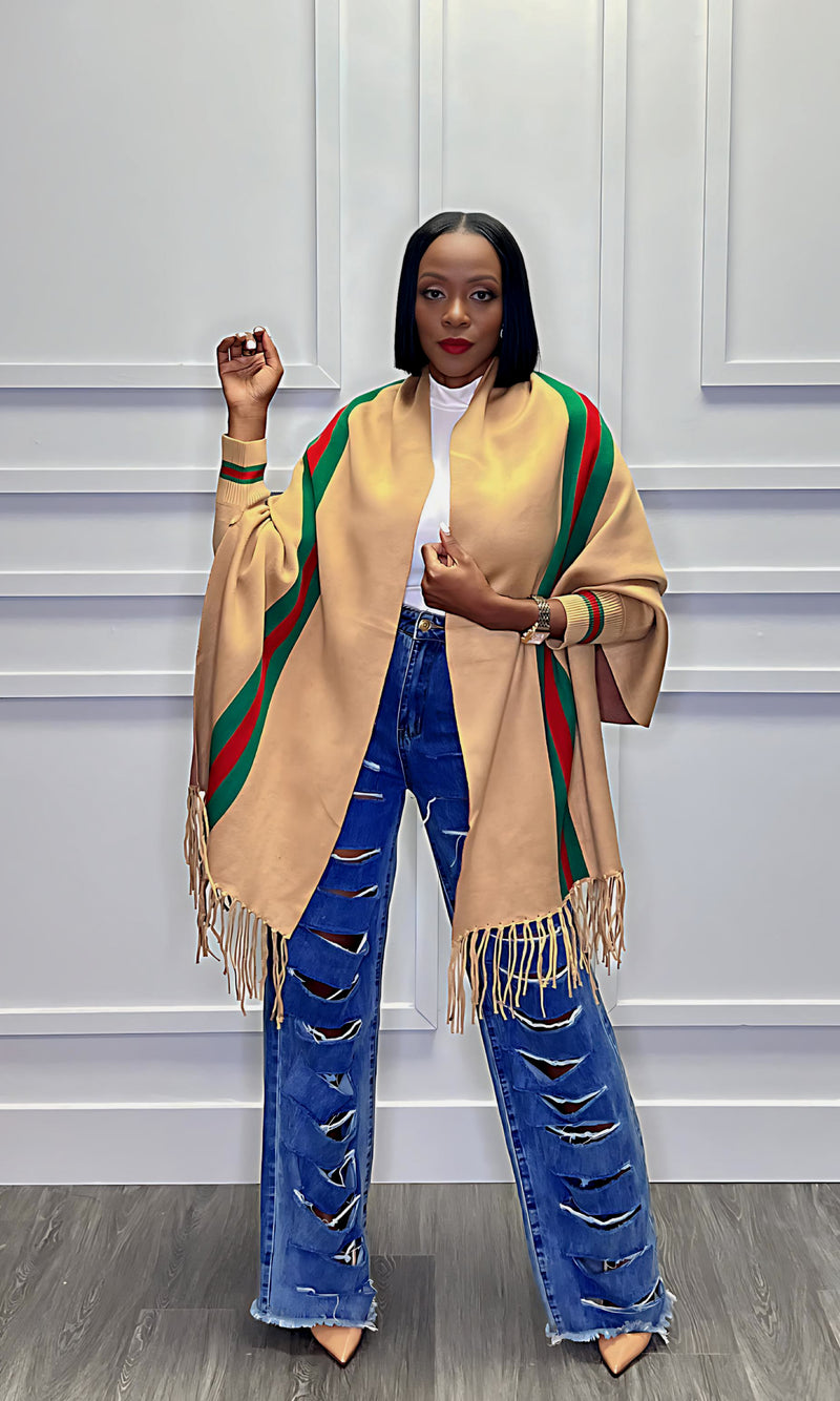 Gabby Camel Poncho Cardigan