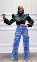 Caley Cut-Up Denim Jean Pants