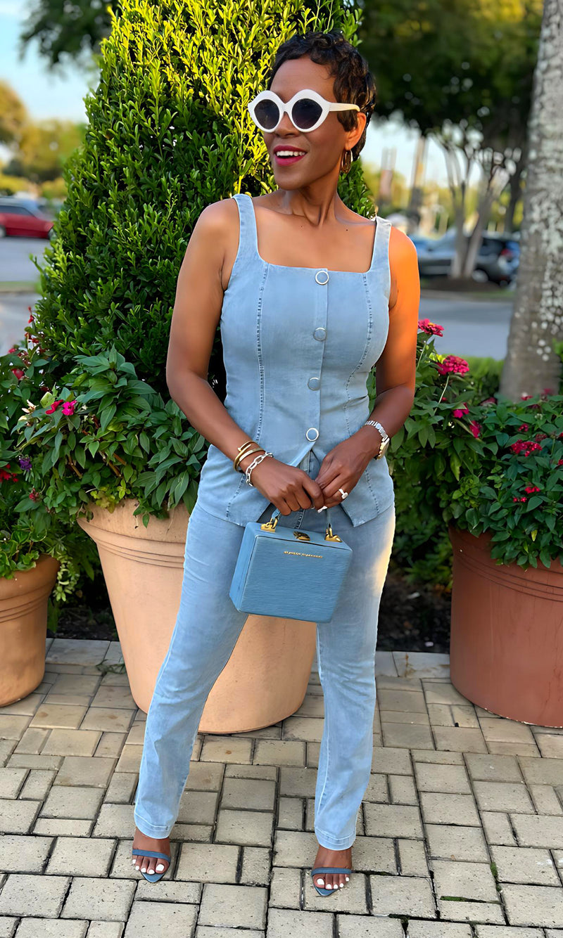 Dalton Stretched Denim Pants Suit