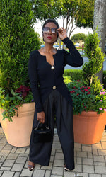 Bethany Belted Black Highwaist Slack Pants