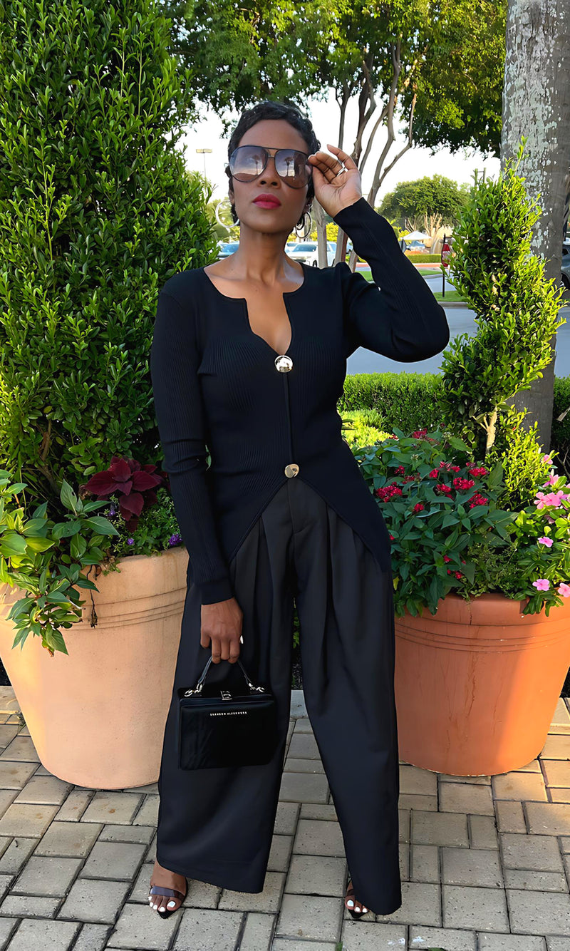 Bethany Belted Black Highwaist Slack Pants