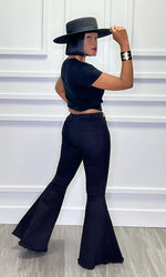 Tenicka Black Denim Snap Bell Bottom Jeans:FINAL SALE