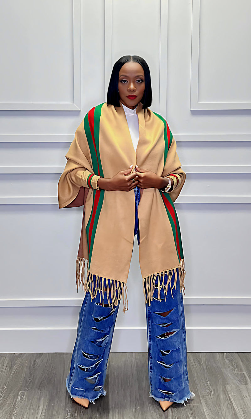 Gabby Camel Poncho Cardigan