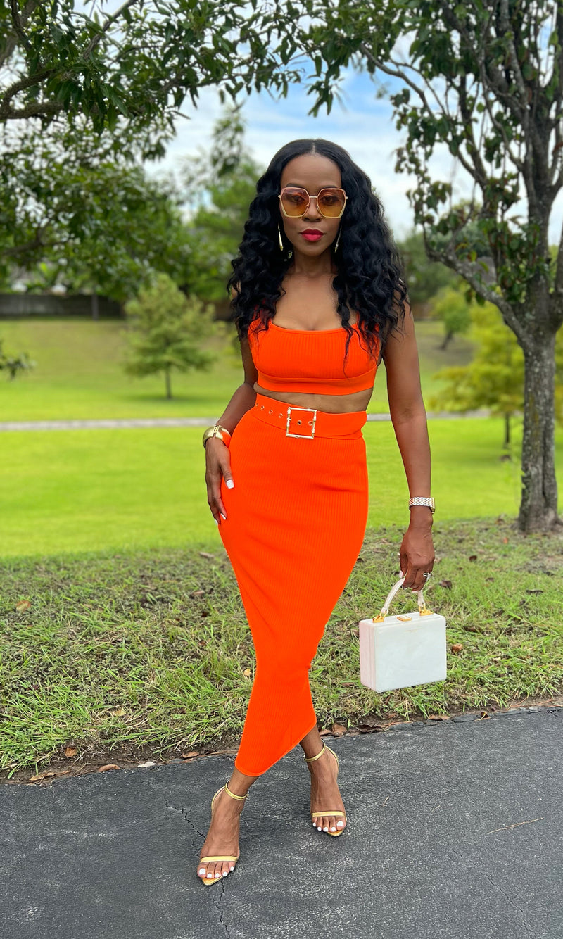 Becky Bandage Orange Skirt Set