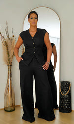 Terry Black Stretched Denim Vest and Pants Set
