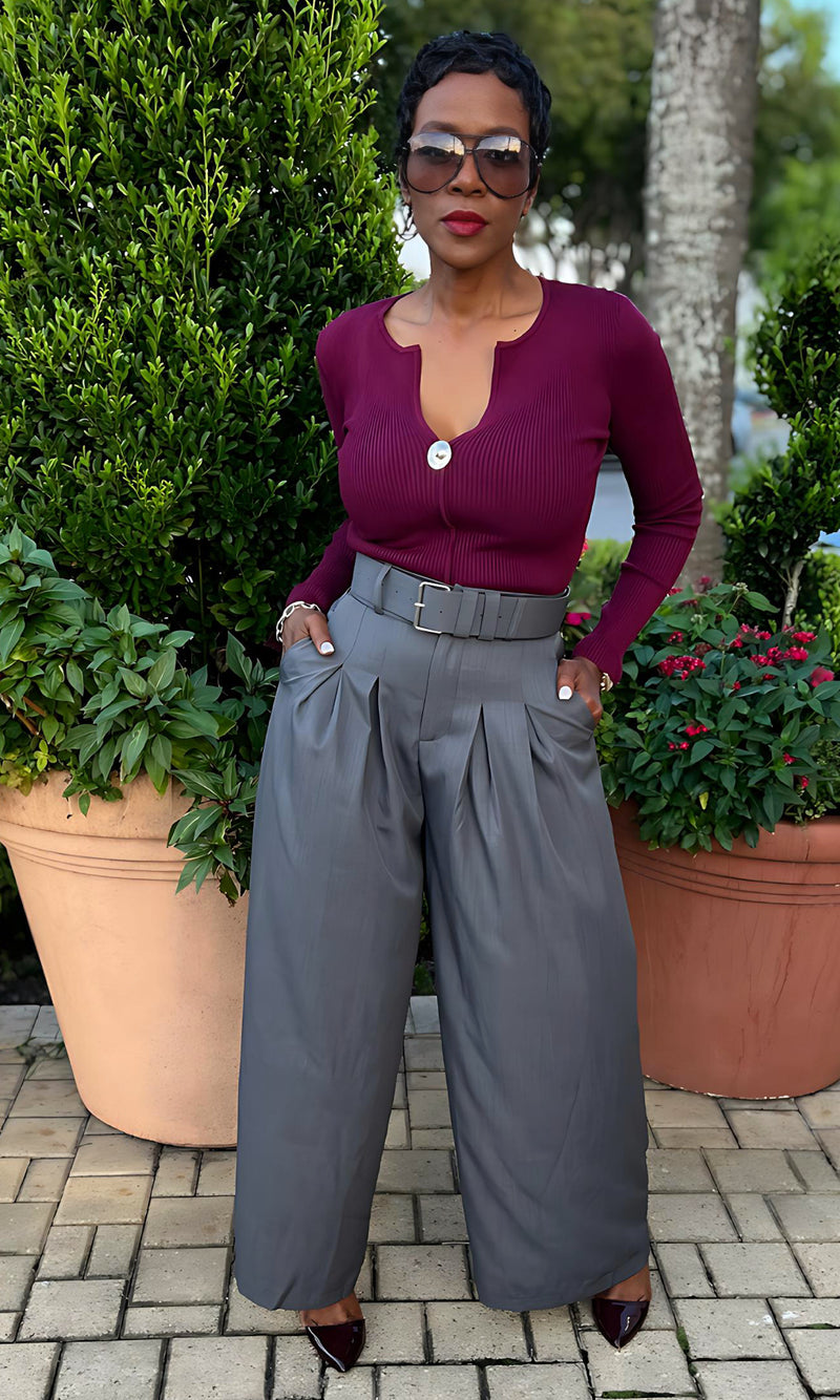 Bethany Belted Grey Highwaist Slack Pants