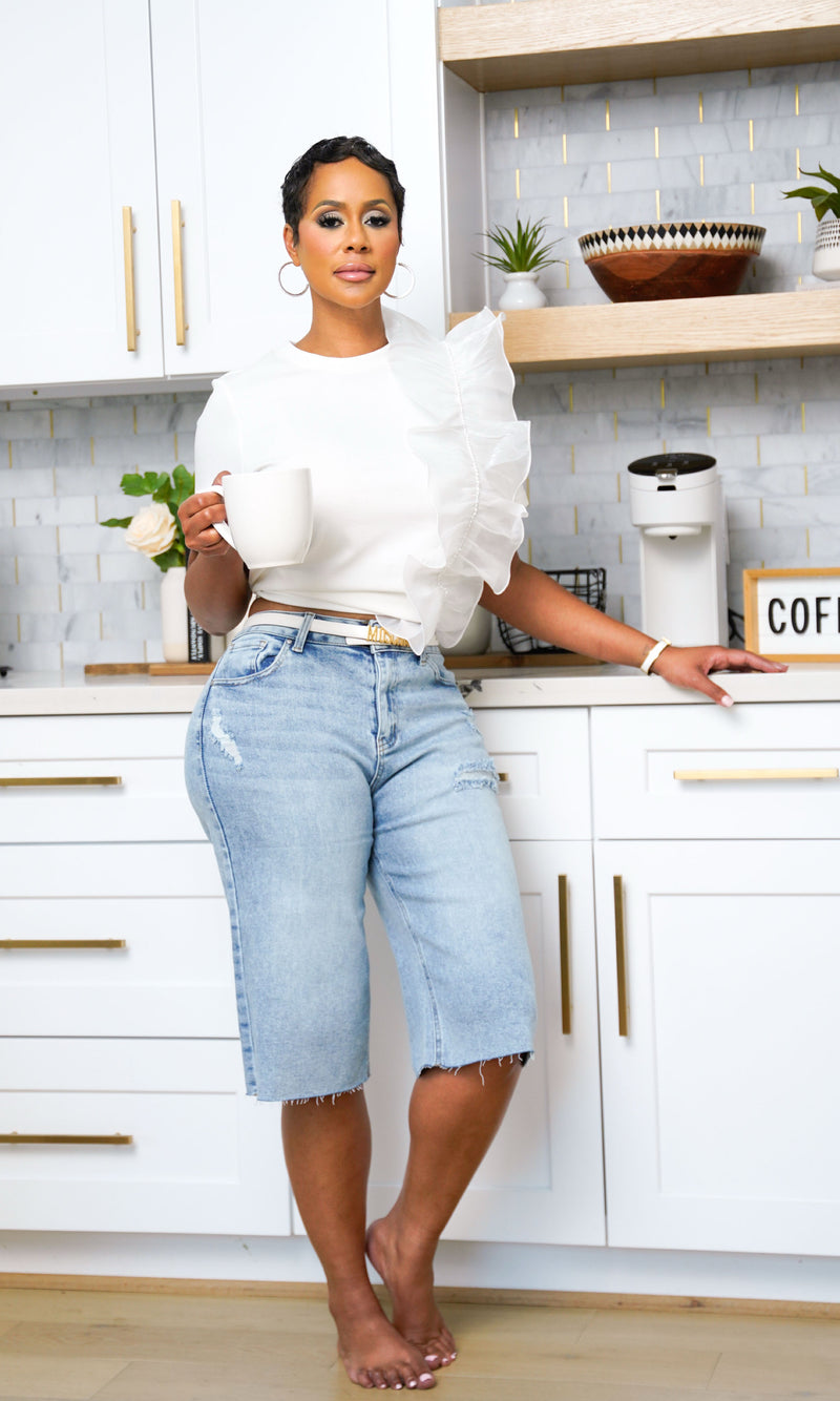 Jalese Denim Distressed Jorts Shorts:PRE-ORDER:RESTOCK SHIPS 8/28/25