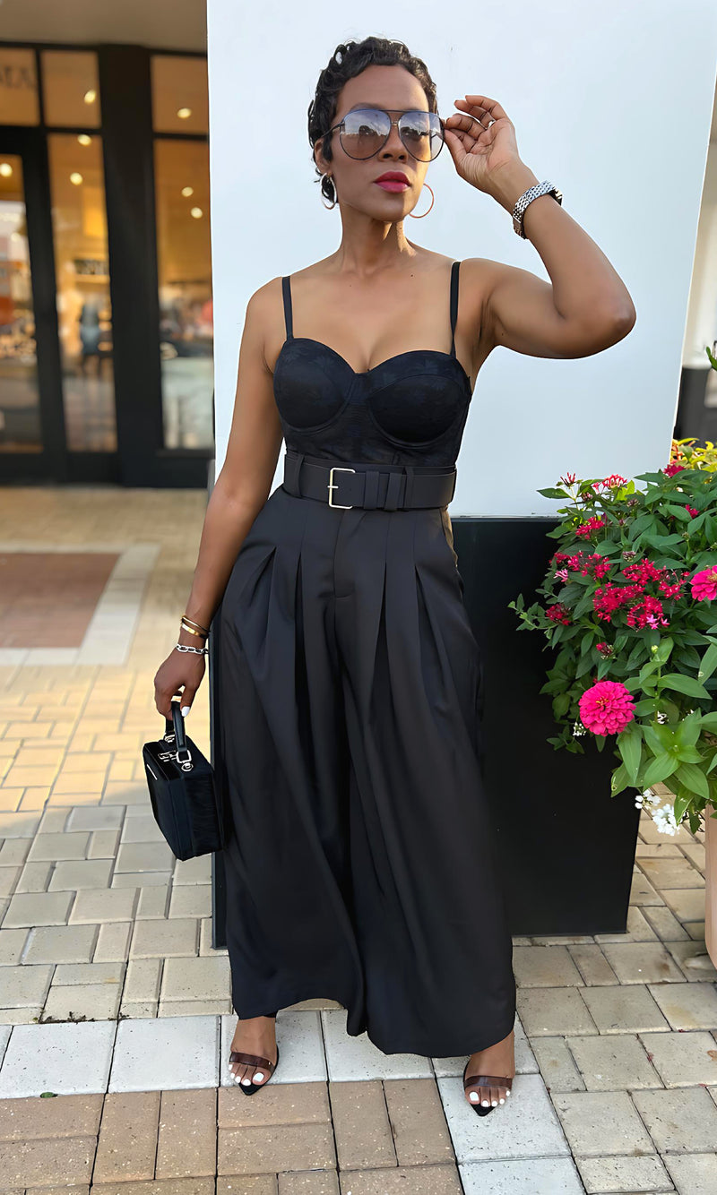 Bethany Belted Black Highwaist Slack Pants