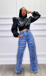 Caley Cut-Up Denim Jean Pants