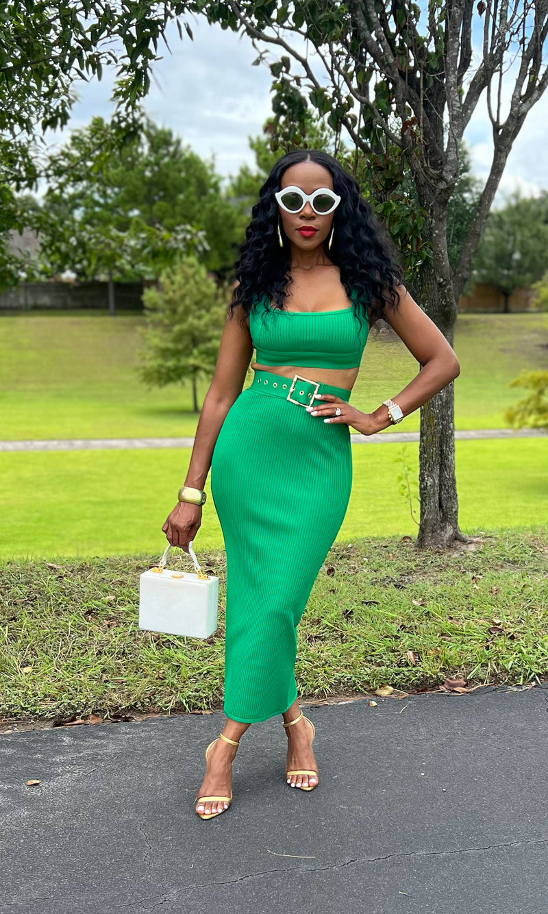 Becky Bandage Green Skirt Set