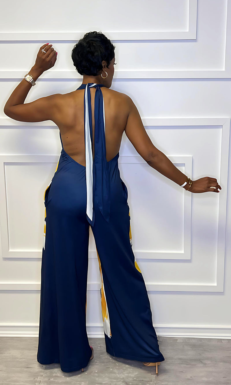 Abiza Navy Flower Halter Jumpsuit