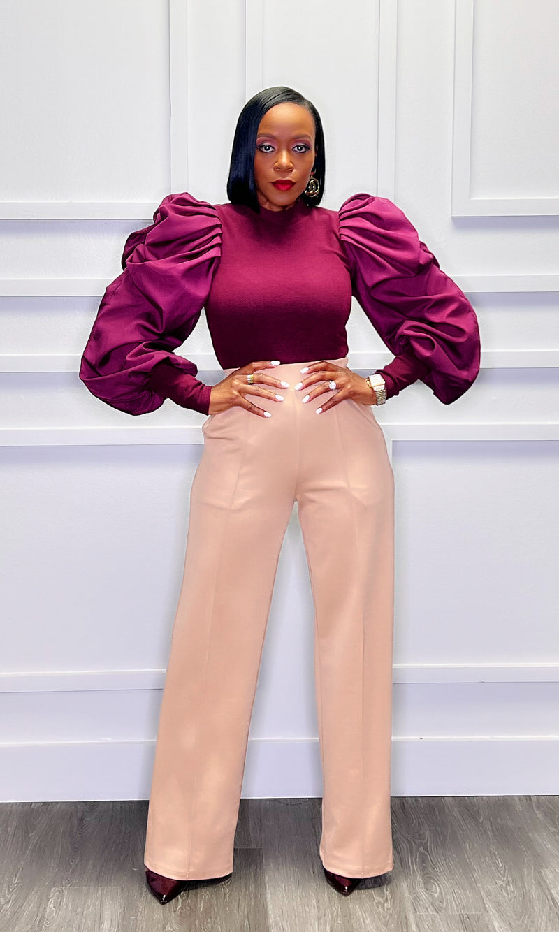 Pam Burgundy Puff Sleeve Top