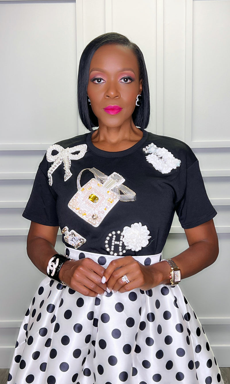 Benjy Bling Patch Black Crop Top:FINAL SALE