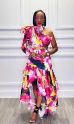 Picasso Fuchsia & Black Ruffled Skirt