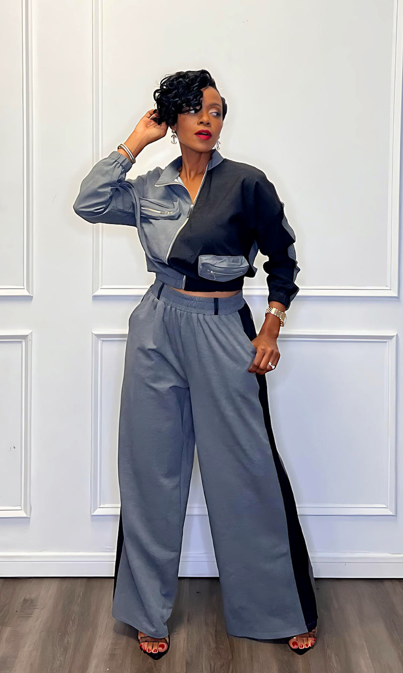 Daphne Denim and Grey Pants Set:FINAL SALE