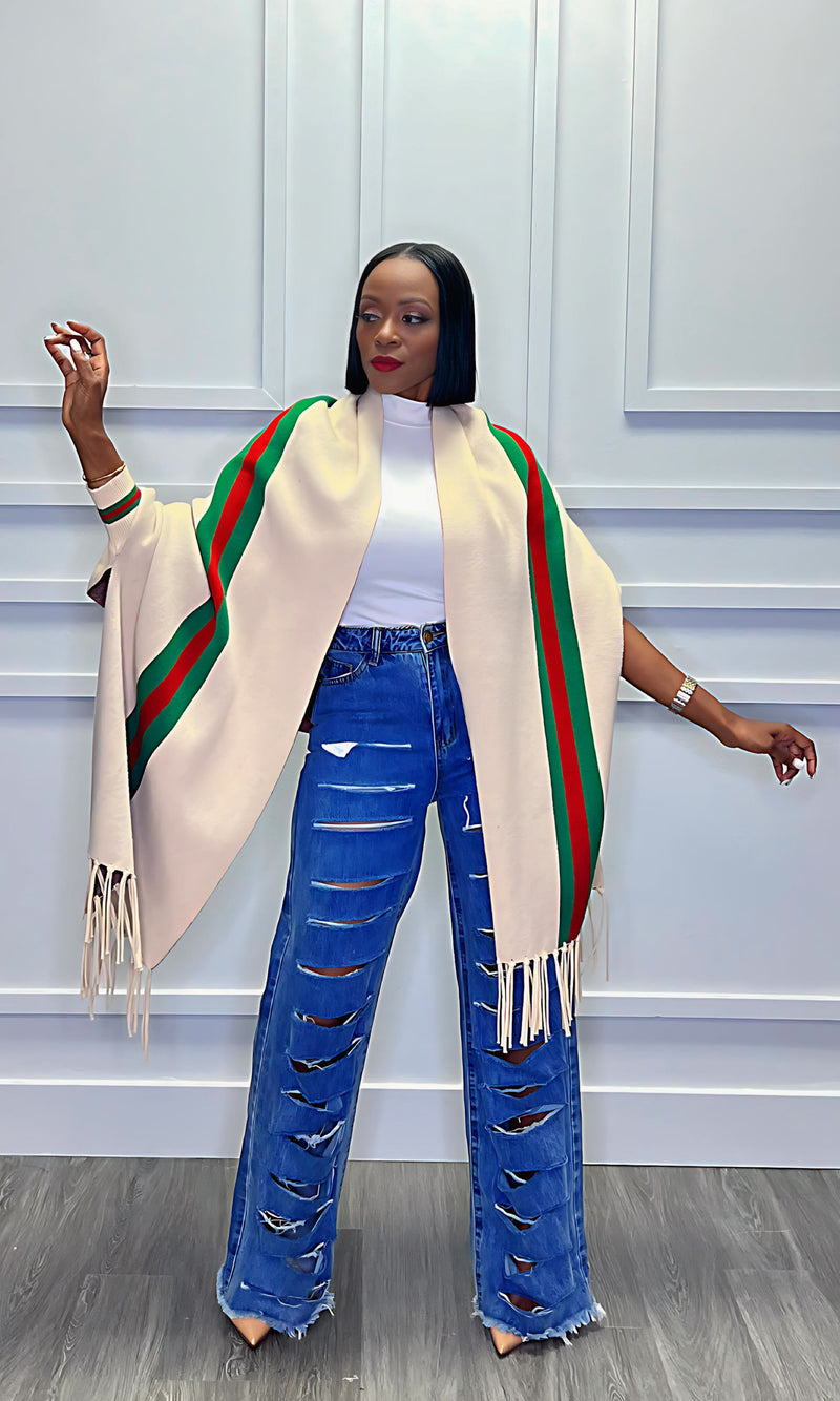 Gabby Khaki Poncho Cardigan