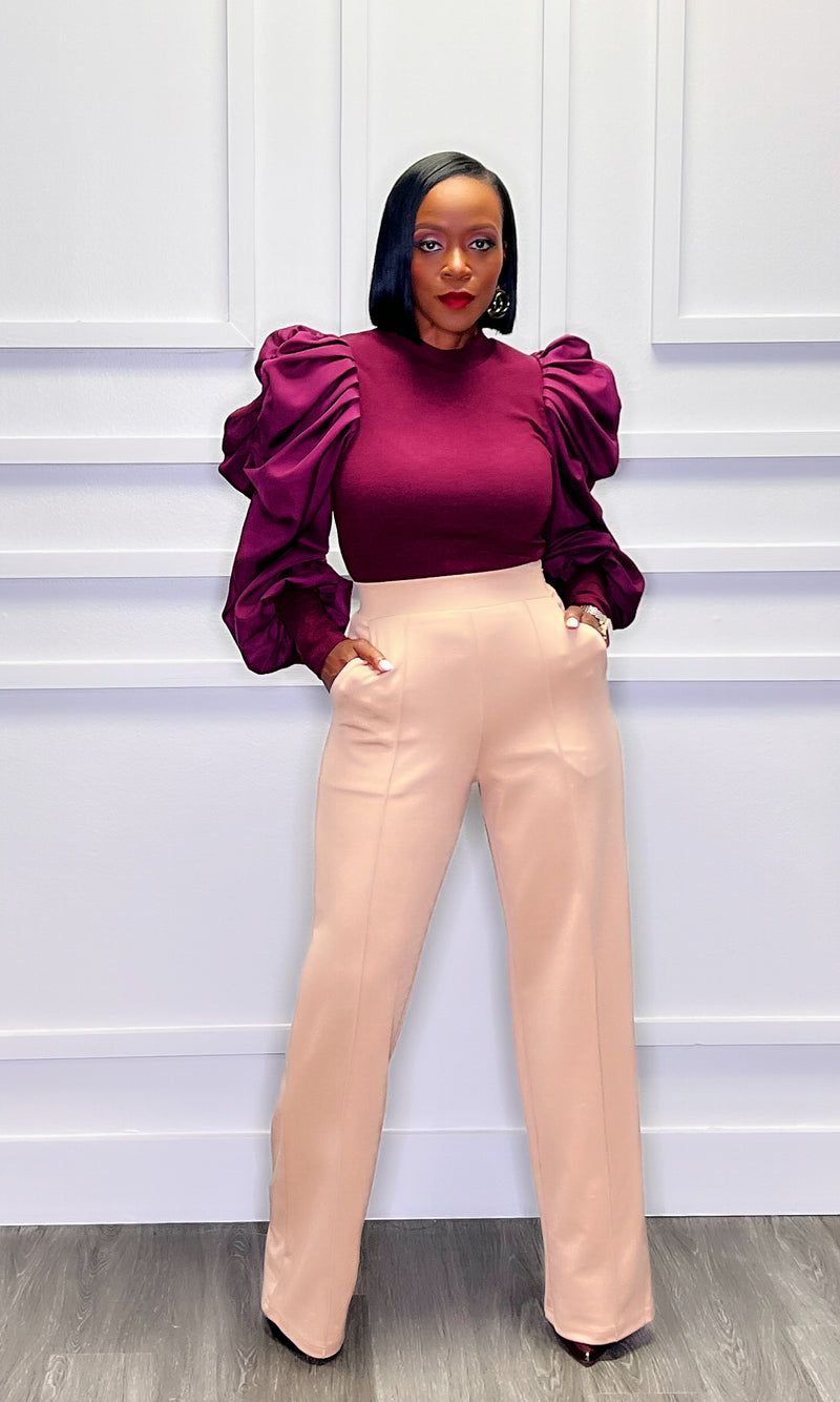 Pam Burgundy Puff Sleeve Top
