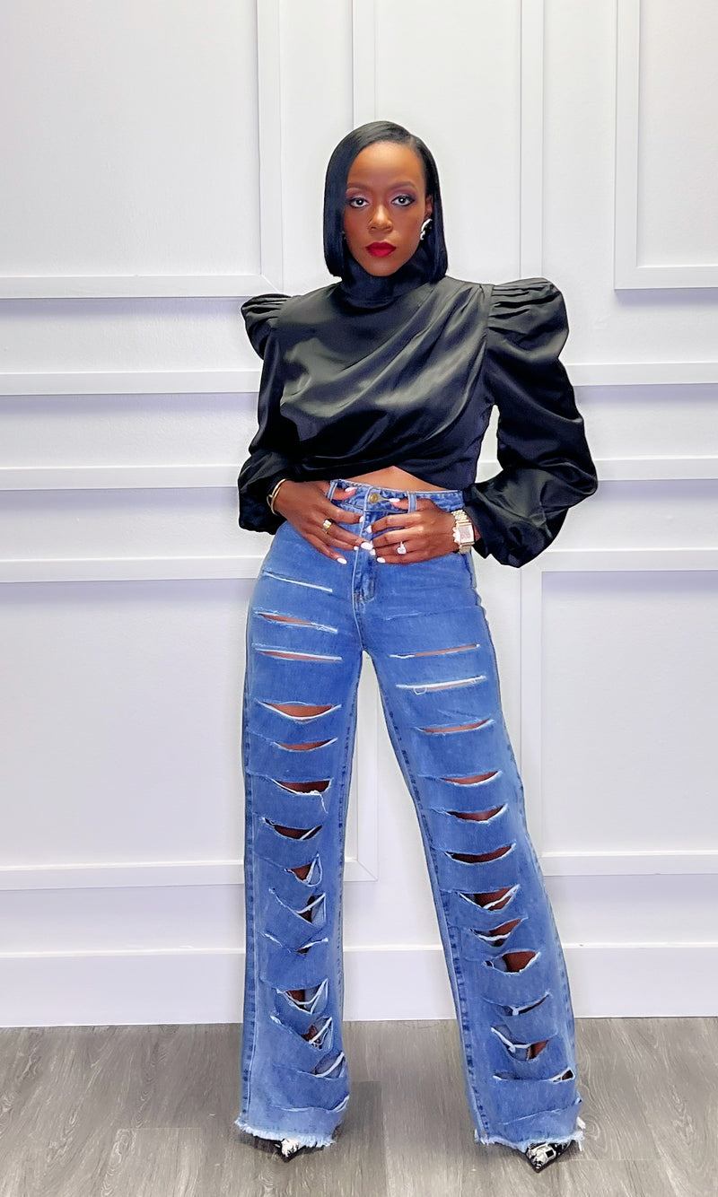 Caley Cut-Up Denim Jean Pants