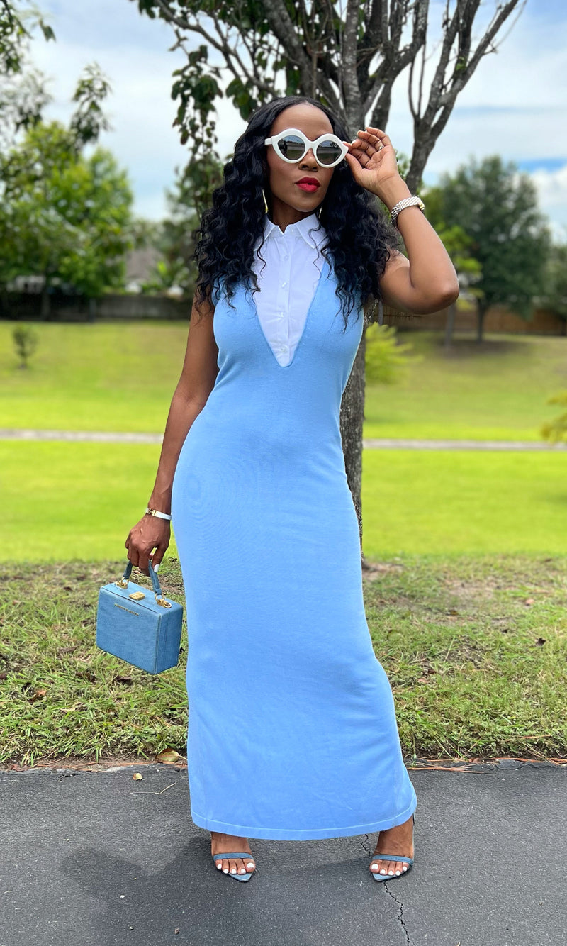 Mena Baby Blue Collar Dress