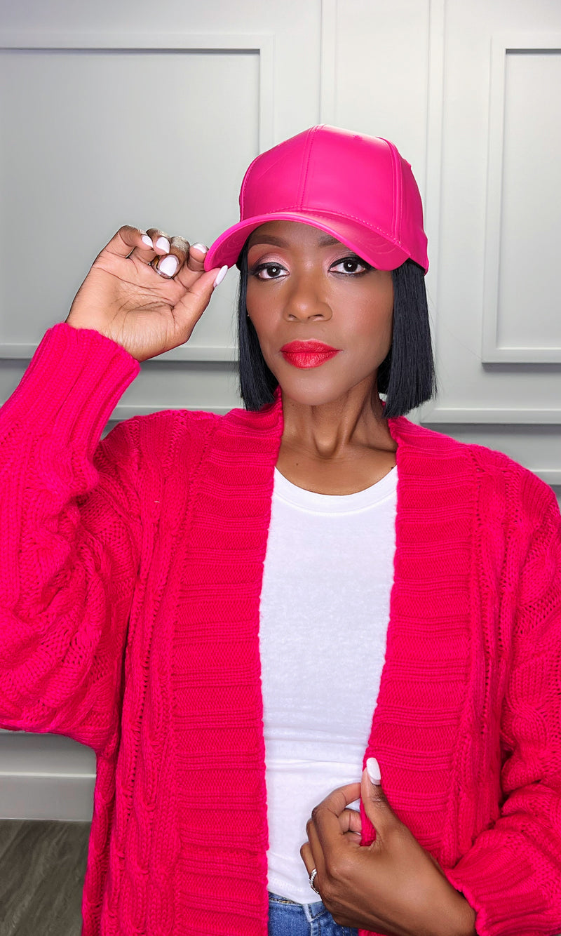 Lenny Fuchsia Leather Baseball Hat - FINAL SALE