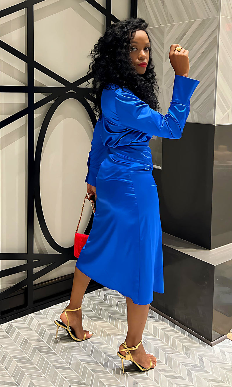 Royal Satin Cobalt Skirt Set