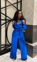 Sasha Satin BLUE Wide Leg Pants Set