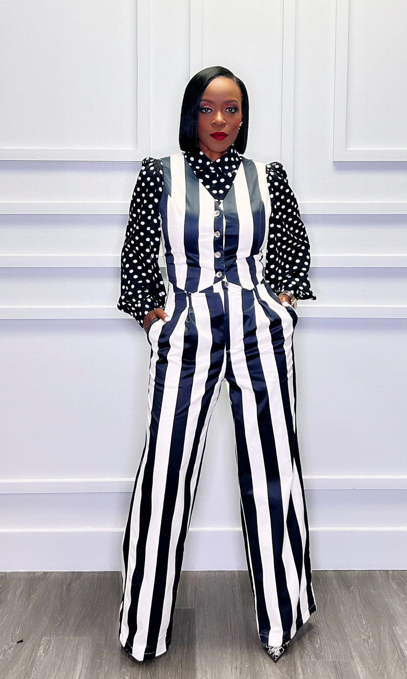 Striped It Up Vest Pants Suit