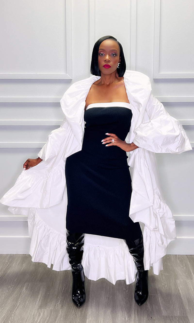 Kallese Ruffled White Cape Jacket