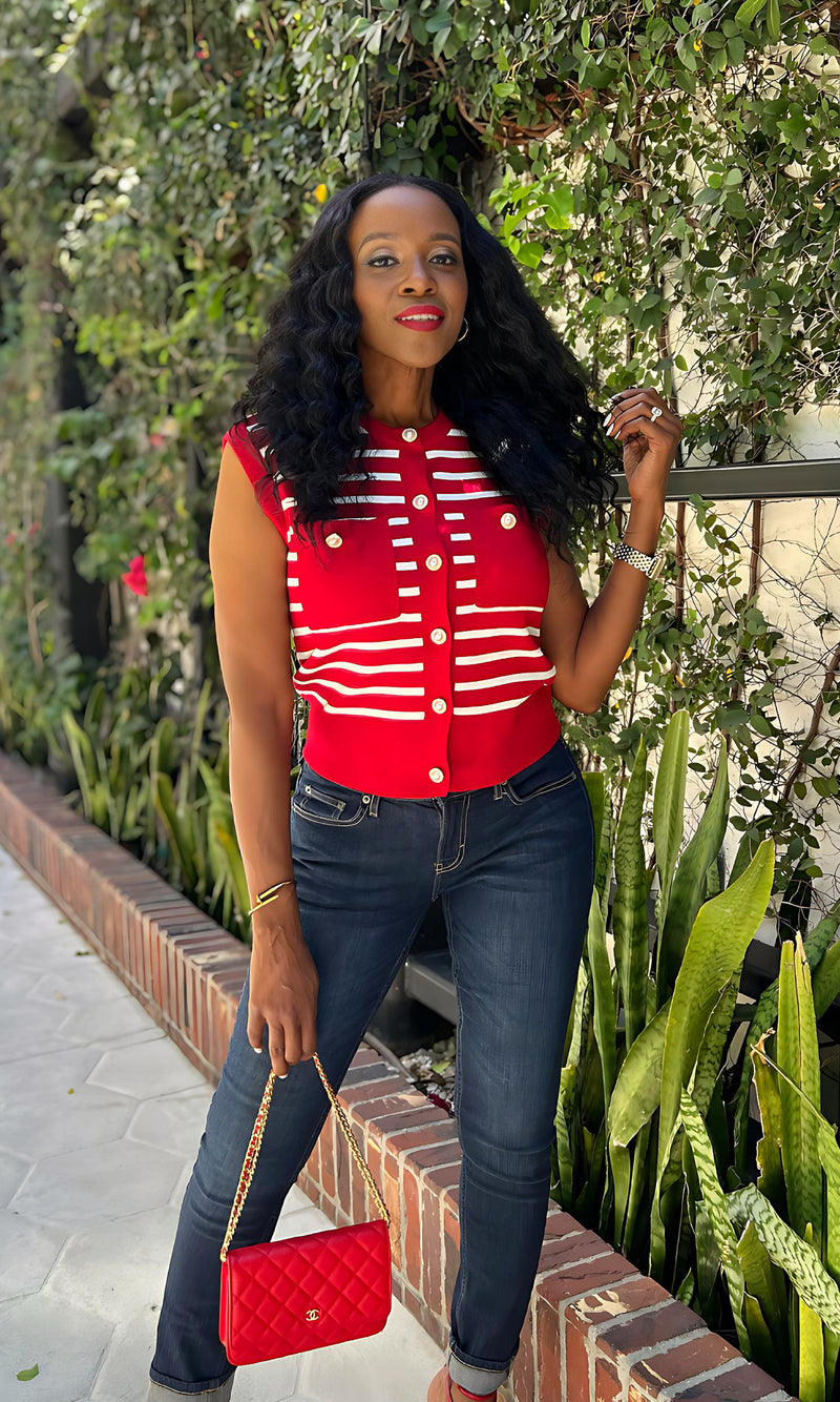 Shellie Red and White Striped Top