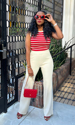Stacia Striped Red & Mocha  Knit Pants Set