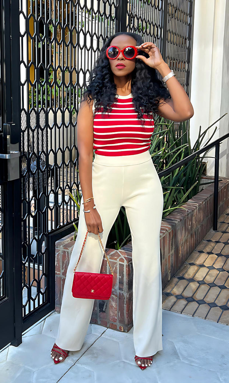 Stacia Striped Red & Mocha  Knit Pants Set