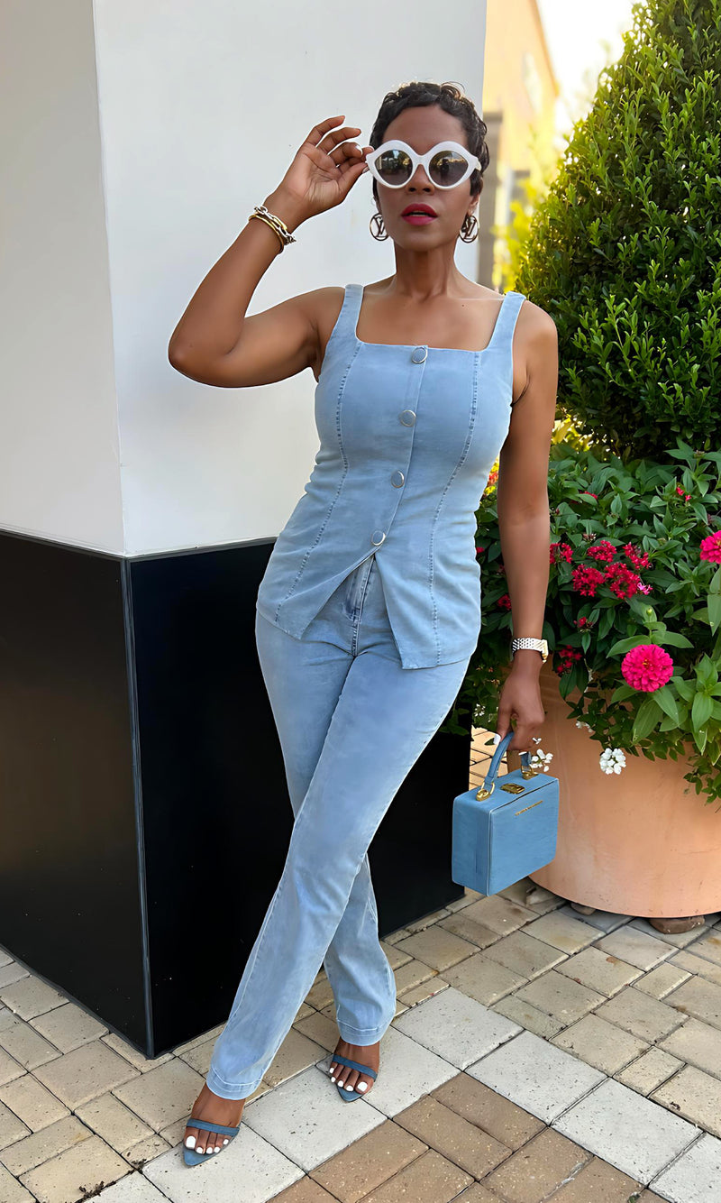 Dalton Stretched Denim Pants Suit
