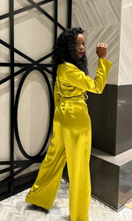 Sasha Satin LIME Wide Leg Pants Set