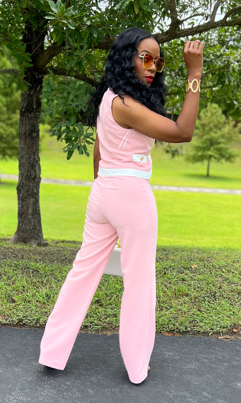 Vera Pink and White Vest Pants Set