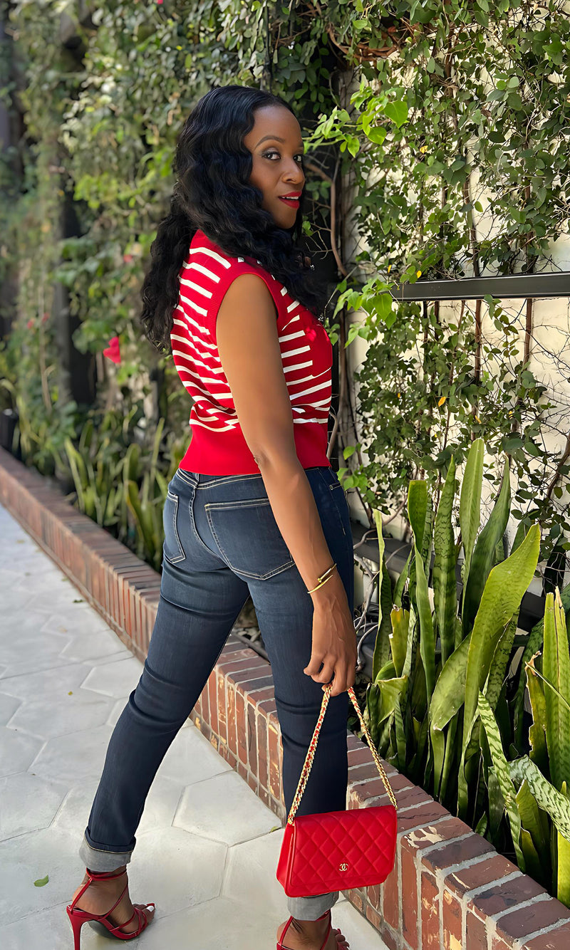 Shellie Red and White Striped Top