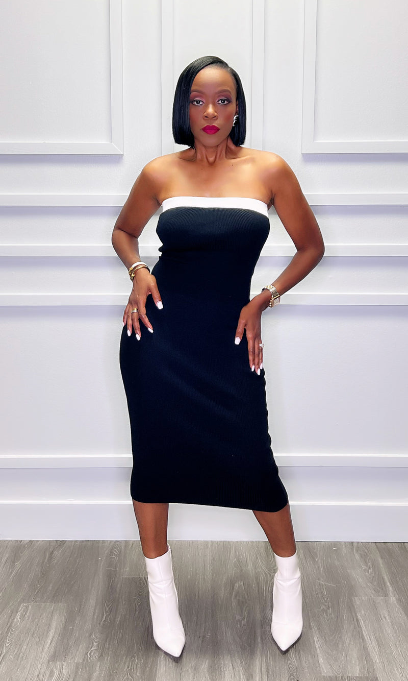 Maxine Black and White Midi Dress