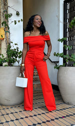 Orion Off The Shoulders Tomatoe Red Pants Set