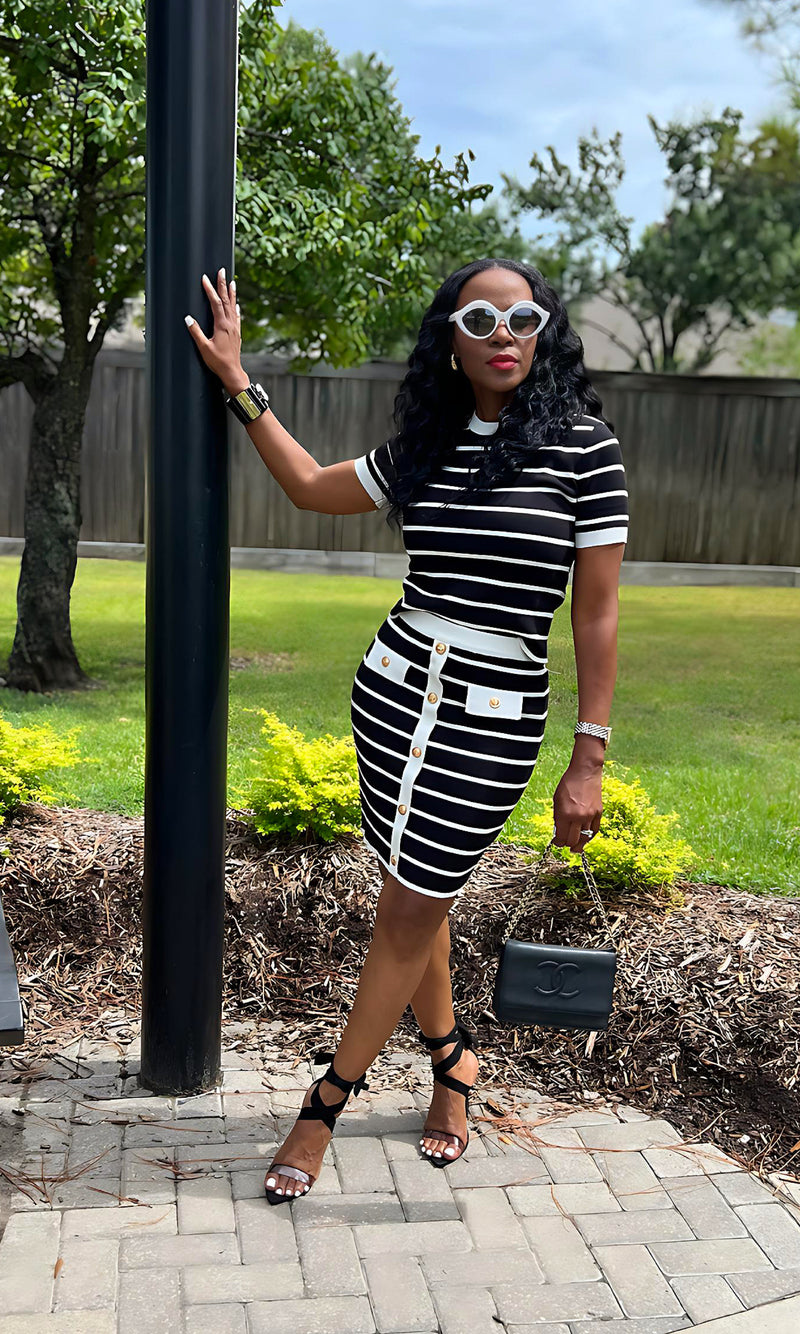 Hold My Meetings Striped Skirt Set:PRE-ORDER:ETA: 8/15/25
